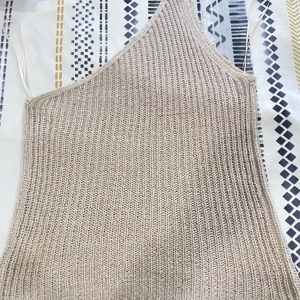 Tan one shoulder sweater tank